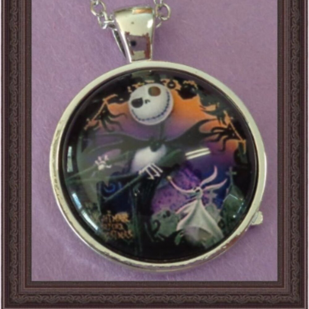 Silver Tone Jack Skellington Theme Necklace Unisex